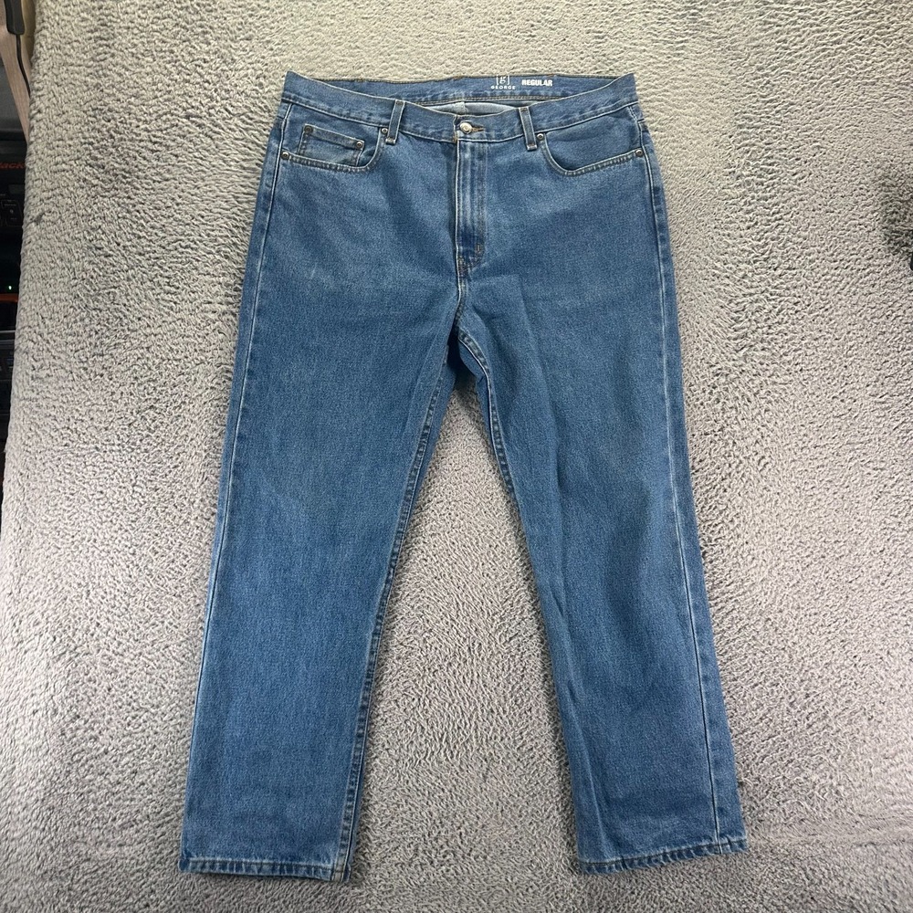George Jeans Mens 38x29 Blue Cotton Denim Straight Regular Fit Travel Workwear